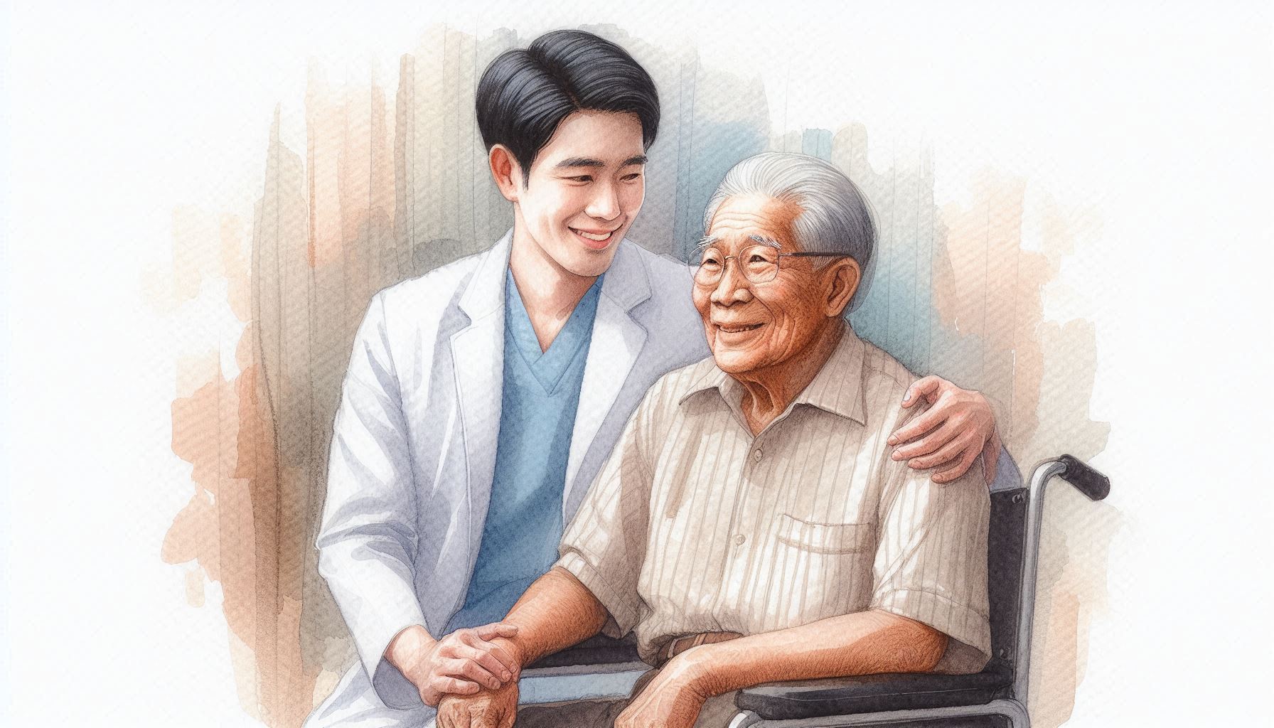 A medical professional with a happy senior patient.